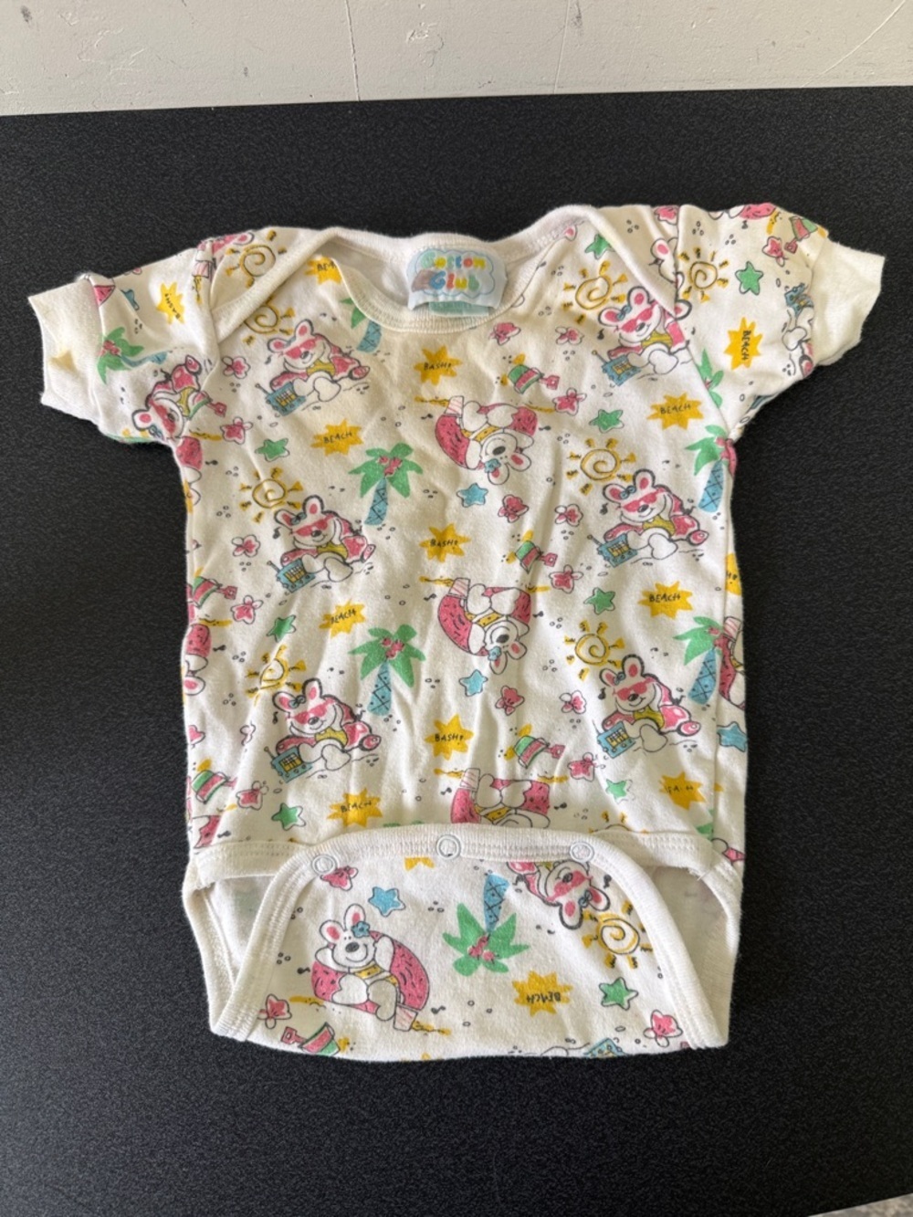 Baby One-Piece Bodysuit in Cream with Pink & Green Print 80’s 90’s